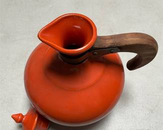 Bauer Pottery Orange Lidded Carafe with Wood Handle (5/6)