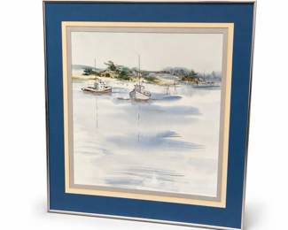 Framed Harbor Scene with Fishing Boats