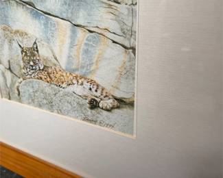 Framed Bobcat and Petroglyph Wildlife Artwork (3/4)