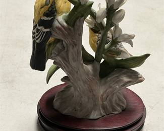 Pair of Songbirds with Flowers on Wood Stand (4/5)