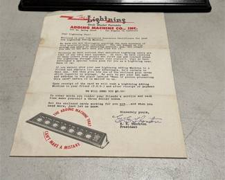 Lightning Desk Adding Machine with Company Letter