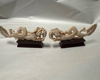Pair of Chinese-Style Dragon Figures on Wood Bases