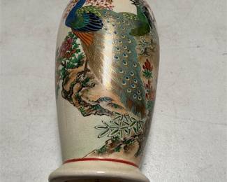 Satsuma-Style Peacock and Blossom Ceramic Vase (3/6)