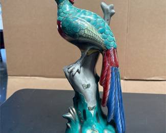 Chinoiserie Ceramic Bird on Tree Trunk Figurine (3/5)