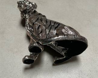 Silver-Tone Seated Tiger Figurine with Black Stripes (3/5)