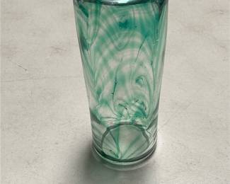 Anthony Stern Green Swirl Art Glass Cylinder Vase (3/6)