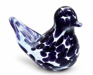 St. Clair Purple and White Art Glass Bird Paperweight