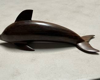 Carved Wooden Dolphin Sculpture in Dark Finish (2/7)