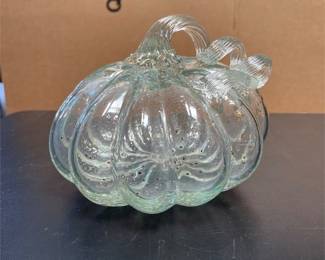 Aqua-Tinted Glass Pumpkin with Gold-Tone Flecks (2/4)