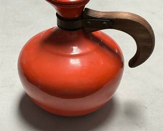 Bauer Pottery Orange Lidded Carafe with Wood Handle (2/6)