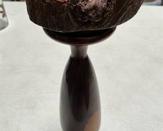 Turned Mulga Wood Vase with Bark-Edged Base (3/5)