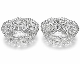 Pair of Clear Glass Hobstar and Fan Bowls