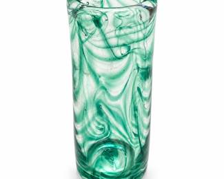 Anthony Stern Green Swirl Art Glass Cylinder Vase