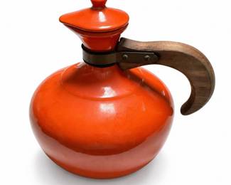 Bauer Pottery Orange Lidded Carafe with Wood Handle