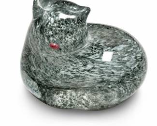 Mottled Gray Art Glass Cat Figurine