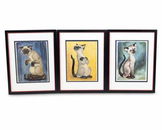 Gig Goodenow Siamese Cat Prints, Three Framed