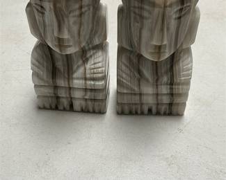 Pair of Carved Onyx Aztec-Style Figural Bookends