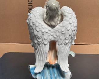 Glazed Porcelain Angel Figurine with Metal Trumpet (3/5)