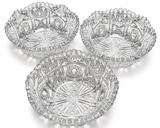 Three Clear Glass Bowls with Star and Fan Motifs