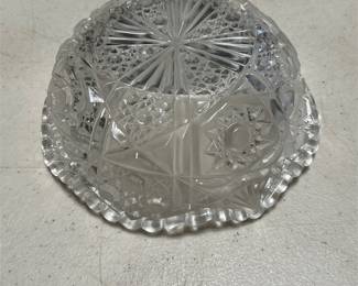 Clear Pressed Glass Bowl with Star and Fan Motifs (3/5)