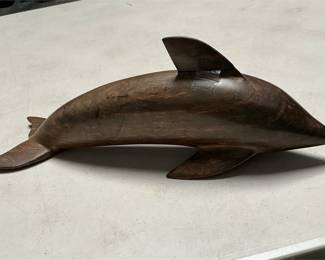 Carved Wooden Dolphin Sculpture in Dark Finish (4/7)