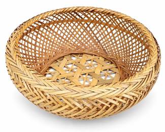 Round Woven Bamboo Basket with Braided Rim