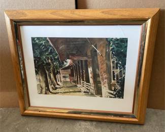 Framed Watercolor-Style Covered Walkway Scene