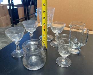 Clear Glass Stemware, Pitcher and Floral-Etched Vase (4/4)