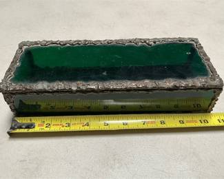 Green Glass Hinged Box with Textured Metal Trim (5/5)