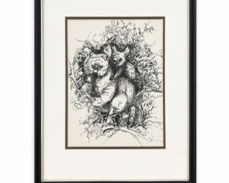 Framed Monochrome Woodland Animal Illustration