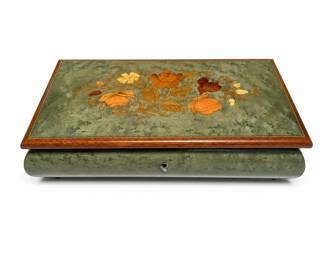 Green Floral Marquetry Musical Jewelry Box
