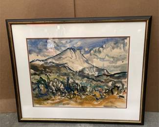 Framed Mountain Landscape in Blue and Ochre (2/4)