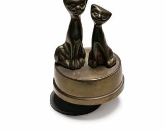 Brass-Tone Two-Cat Figural Music Box