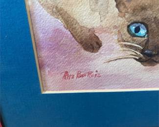 Rita Rose Ruiz “The Cat’s Meow” Framed Watercolor (2/4)