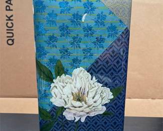 Peacock and Floral Decorated Rectangular Glass Vase (4/5)