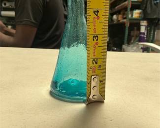 Aqua Blue Bubble Glass Bottle-Form Vase (5/5)