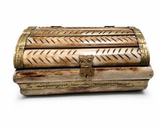 Carved Bone and Brass Domed Jewelry Box