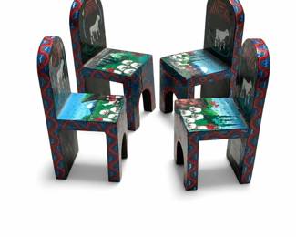 Hand-Painted Wooden Miniature Folk Art Chairs