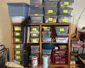 Stacked Storage Bins And Parts Drawers