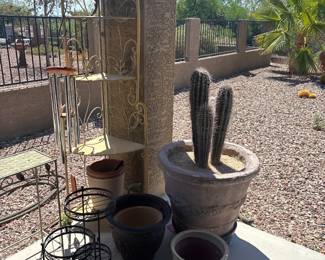 Plant Stand And Potted Cactus