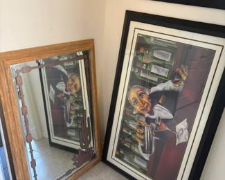 Bar Scene Picture And Framed Mirror