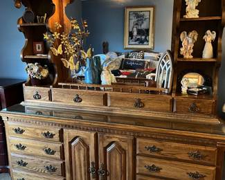 Solid hutch with mirror. Lots of storage.