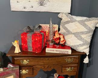 Side table and holiday decor.