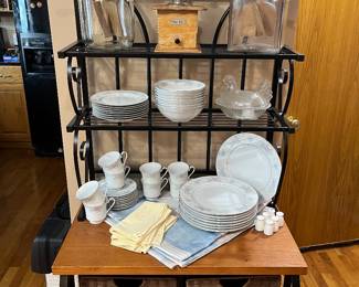 Bakers rack with Prestige China.