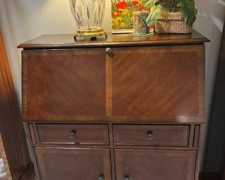 Drop front desk. Waterford lamp.