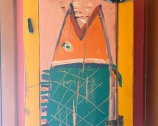 Jim Wagner (American 1940 - 2021) painted wall cabinet with fish