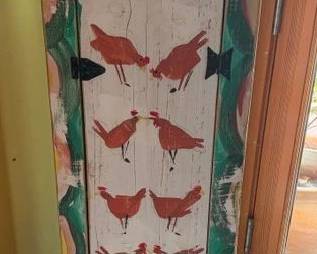 Jim Wagner (American 1940 - 2021) painted chest with chickens