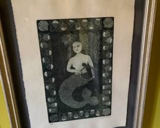 Meg Mogford etching, mermaid, 1/5
