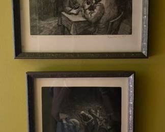 Eli Levin (American 1938 -) etchings 'First Date' 8/15, 1987 and 'Dark Dance Hall'