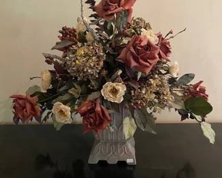 gorgeous artificial floral arrangement in gray stone base